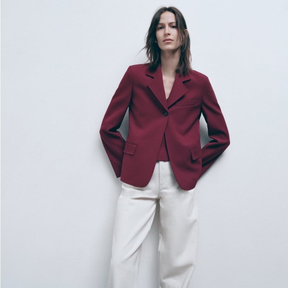Zara Set - Wine Buttoned Tailored Blazer & Sweetheart Neckline Bustier - Picture 11 of 16